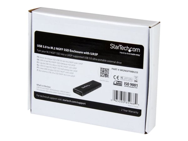 StarTech.com M.2 SSD-aluminiumskap til USB 3.0 (5Gbps) med UASP - M.2 NGFF SATA med B-nøkkel & B+M-nøkkel - Eksternt M.2 bærbart kabinett (SM2NGFFM...