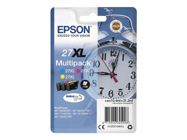 Epson 27XL Multipack - 3-pack - 31.2 ml - XL - gul, cyan, magenta - original - blære med RF-alarm - blekkpatron - for WorkForce WF-3620, WF-3640, W...