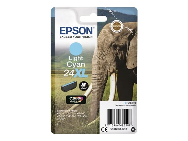Epson 24XL - 9,8 ml - XL - Lys Cyan - original - blækpatron - for Expression Photo XP-55, 750, 760, 850, 860, 950, 960, 970; Expression Premium XP-...