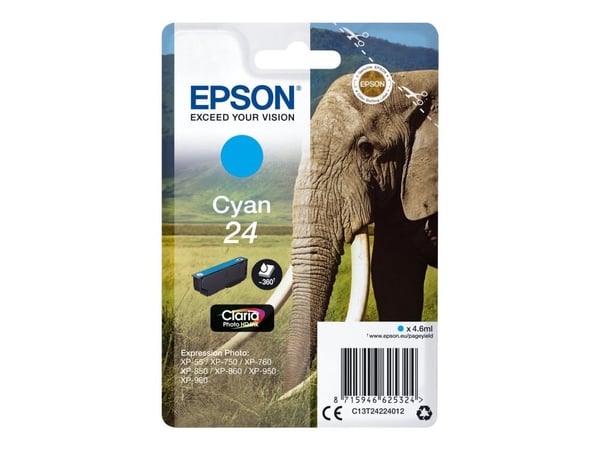 Epson 24 - 4.6 ml - cyan - original - bläckpatron - för Expression Photo XP-55, 750, 760, 850, 860, 950, 960, 970; Expression Premium XP-750, 850