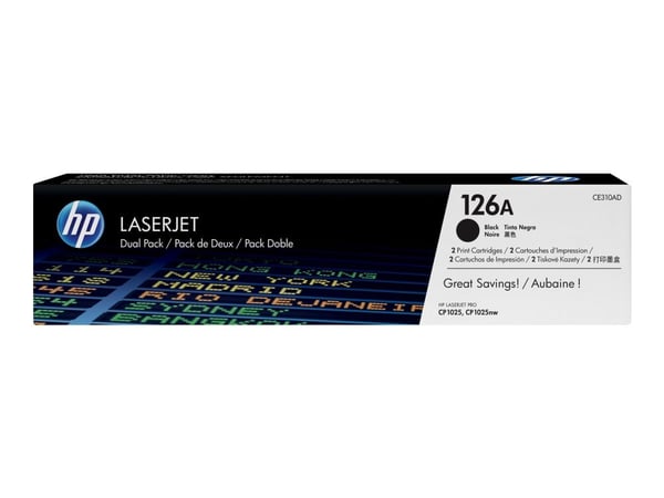 HP 126A, alkuperäinen musta LaserJet-värikasetti, kaksoispakkaus, 2400 sivua, Musta, 2 kpl