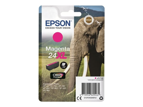 Epson 24XL - 8.7 ml - XL - magenta - original - blekkpatron - for Expression Photo XP-55, 750, 760, 850, 860, 950, 960, 970; Expression Premium XP-...
