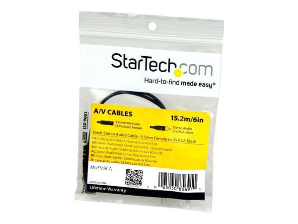 Startech 6in RCA to 3.5mm Female Cable - Audio to RCA Cable - 3.5mm Female to 2x RCA Male - Aux to RCA - Stereo Audio Cable (MUFMRCA) - Lydkabel - ...