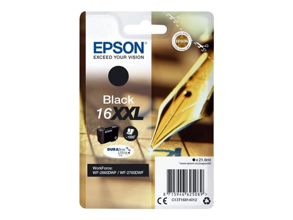 Epson Singlepack Black 16XXL DURABrite Ultra Ink, Erittäin (Super) korkea värintuotto, Väriainepohjainen muste, 21,6 ml, 1000 sivua, 1 kpl