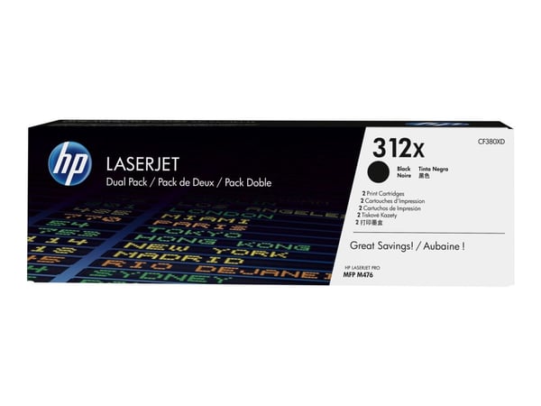 HP 312X, alkuperäinen riittoisa musta LaserJet-värikasetti, kaksoispakkaus, 8800 sivua, Musta, 2 kpl