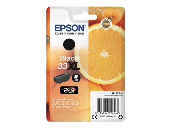 Epson Oranges Singlepack Black 33XL Claria Premium Ink, Korkea (XL) värintuotto, Musta, Väriainepohjainen muste, 12,2 ml, 1 kpl