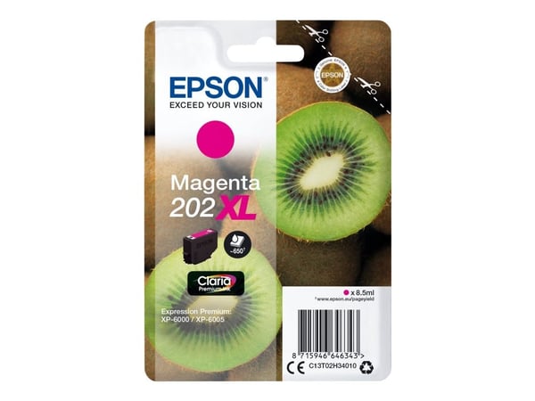 Epson Kiwi Singlepack Magenta 202XL Claria Premium Ink, Korkea (XL) värintuotto, Väriainepohjainen muste, 8,5 ml, 650 sivua, 1 kpl