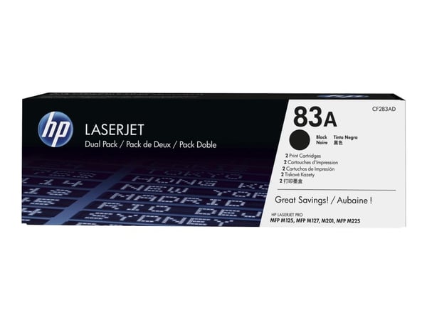 HP 83A - 2-pack - svart - original - LaserJet - tonerpatron (CF283AD) - for LaserJet Pro M201, M202, MFP M125, MFP M127, MFP M225