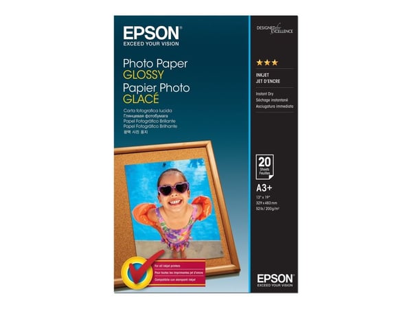 Epson Photo Paper Glossy - A3+ - 20 Arkkia, Kiilto, 200 g/m², A3+, 20 arkkia, - WorkForce WF-7620DTWF - WorkForce WF-7610DWF - WorkForce WF-7110DTW...
