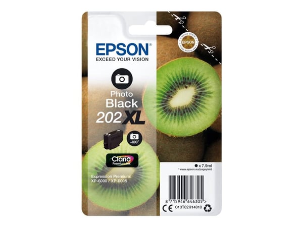 Epson Kiwi Singlepack Photo Black 202XL Claria Premium Ink, Korkea (XL) värintuotto, Väripohjainen muste, 7,9 ml, 800 sivua, 1 kpl