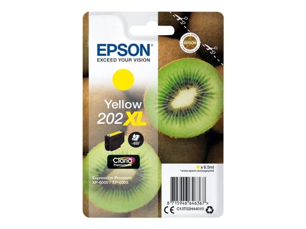 Epson Kiwi Singlepack Yellow 202XL Claria Premium Ink, Korkea (XL) värintuotto, Väriainepohjainen muste, 8,5 ml, 650 sivua, 1 kpl