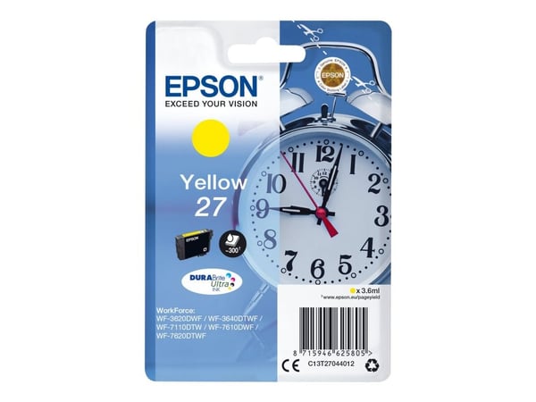 Epson 27 - 3.6 ml - gul - original - blekkpatron - for WorkForce WF-3620, WF-3640, WF-7110, WF-7210, WF-7610, WF-7620, WF-7710, WF-7715, WF-7720