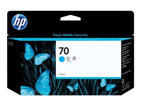 HP 70 DesignJet -mustekasetti, syaani, 130 ml, Väriainepohjainen muste, 130 ml, 1 kpl