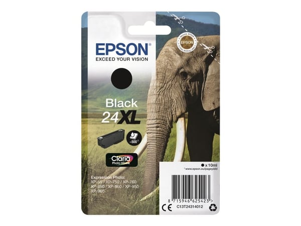 Epson 24XL - 10 ml - XL - svart - original - blære med RF-alarm - blekkpatron - for Expression Photo XP-55, 750, 760, 850, 860, 950, 960, 970; Expr...