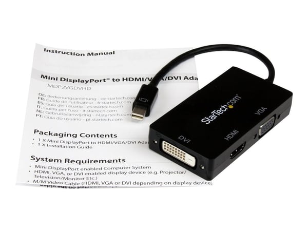 Startech 3 in 1 Mini DisplayPort Adapter - 1080p - Mini DP / Thunderbolt to HDMI / VGA / DVI Splitter for Your Monitor (MDP2VGDVHD) - Video adapter...