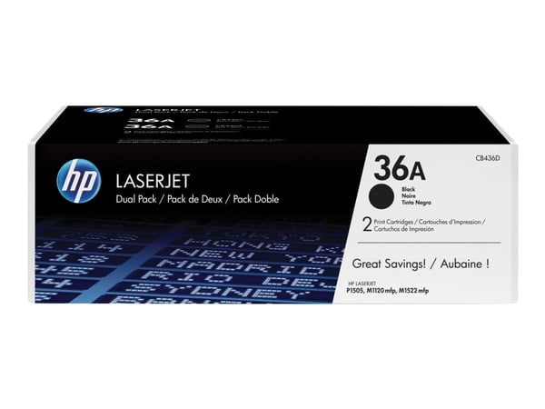HP 36A - 2-pack - svart - original - LaserJet - tonerpatron (CB436AD) - for LaserJet P1505, P1505n