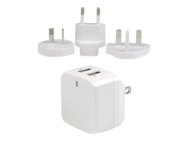 Startech Dual Port USB Wall Charger 17W/3.4A - Travel Charger 110V/220V - Strømadapter - 17 watt - 3.4 A - 2 utgangskontakter (USB) - hvit - for P/...