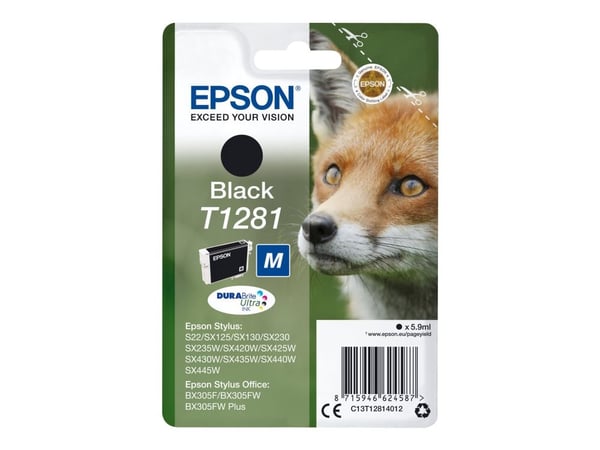 Epson T1281 - M-størrelse - svart - original - blære med RF/lyd-alarm - blekkpatron - for Stylus S22, SX230, SX235, SX420, SX430, SX435, SX438, SX4...