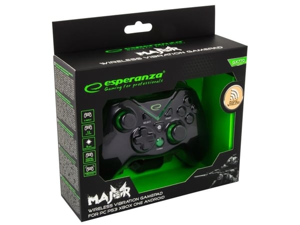 Esperanza Major - Håndkonsoll - 12 knapper - trådløs - Bluetooth - svart - for PC, Sony PlayStation 3, Microsoft Xbox One