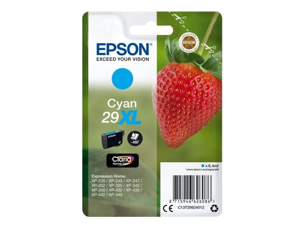 Epson 29XL - 6.4 ml - XL - cyan - original - blære med RF/lyd-alarm - blekkpatron - for Expression Home XP-235, 245, 247, 255, 332, 335, 342, 345, ...