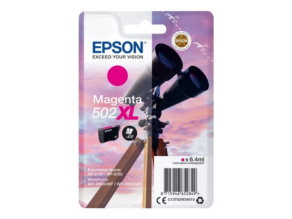 Epson 502XL - 6.4 ml - høykapasitets - magenta - original - blære med RF/lyd-alarm - blekkpatron - for Expression Home XP-5100, XP-5150; WorkForce ...