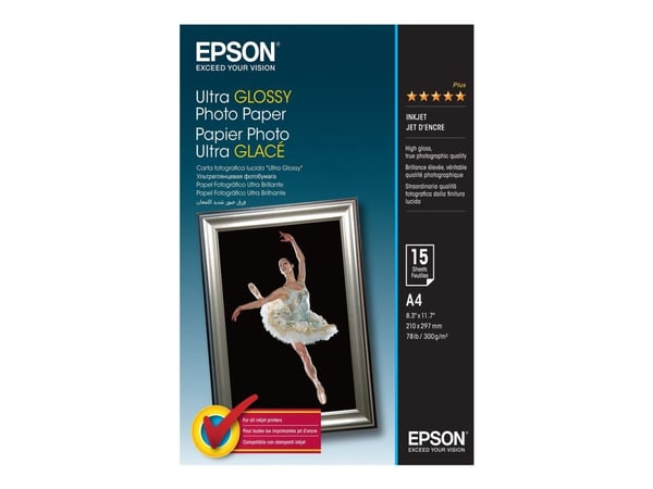 Epson Ultra Glossy Photo Paper - Blank - A4 (210 x 297 mm) 15 ark fotopapir - for EcoTank ET-1810, 2810, 2811, 2814, 2815, 2820, 2825, 2826, 2850, ...