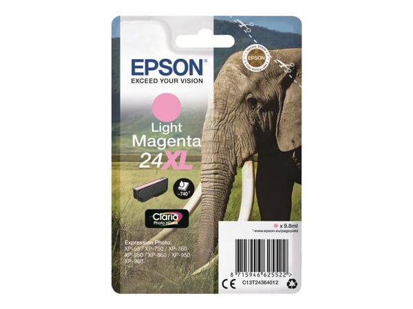 Epson 24XL - 9.8 ml - XL - lys magenta - original - blære med RF-alarm - blekkpatron - for Expression Photo XP-55, 750, 760, 850, 860, 950, 960, 97...