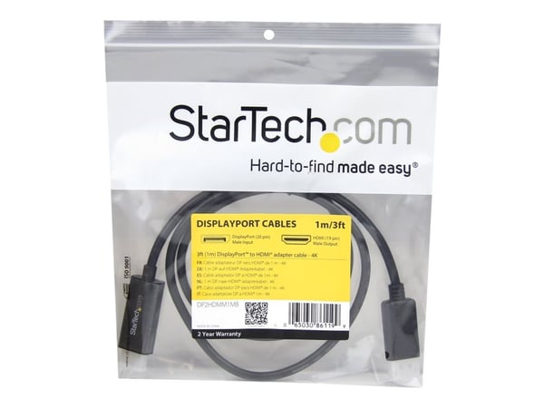STARTECH.COM DP2HDMM1MB DisplayPort to HDMI Cable Converter 1m 3ft Black