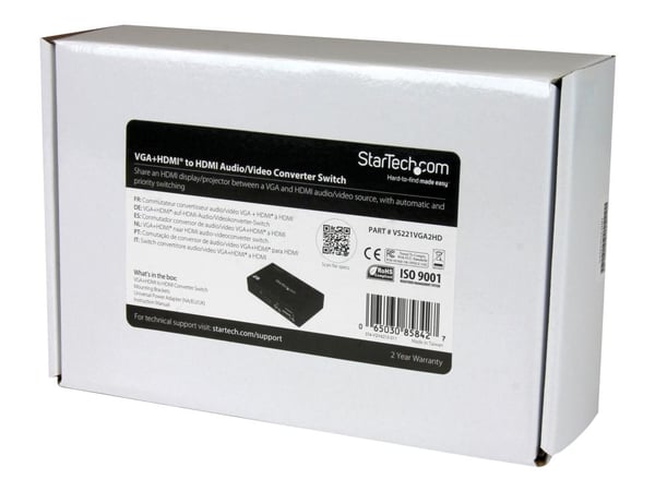 StarTech.com HDMI + VGA KONVERTERBRYTER 2 x HDMI, VGA, 3,5 mm, 1920 x 1200, 100 - 240 V (VS221VGA2HD)