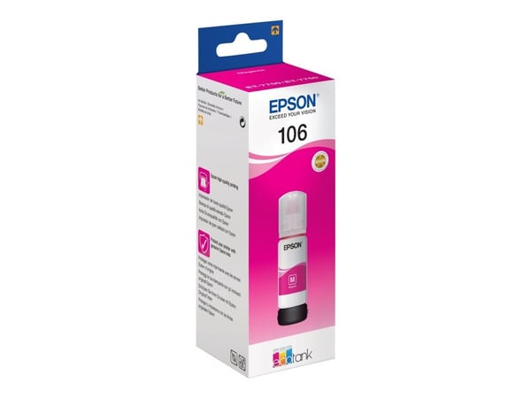 Epson 106 EcoTank -mustepullo, magenta, Alkuperäinen, Magenta, Epson, - EcoTank ET-7750 - EcoTank ET-7700, 70 ml, Mustesuihkutulostus