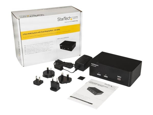 Startech 2-Port DisplayPort KVM Switch - Dual-Monitor - 4K 60 - with Audio & USB Peripheral Support - DP 1.2 - USB Hub (SV231DPDDUA2) - KVM / lyd /...