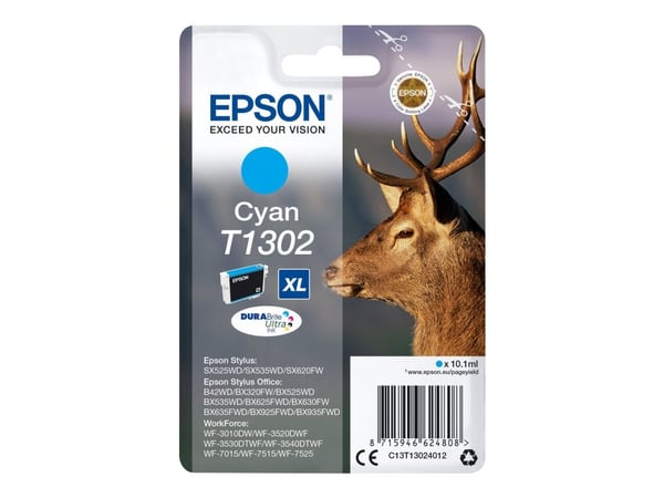 Epson T1302 - 10.1 ml - cyan - original - hengepakke - blekkpatron (alternativ for: Epson T1302) - for Stylus Office BX630, BX635, BX935; WorkForce...