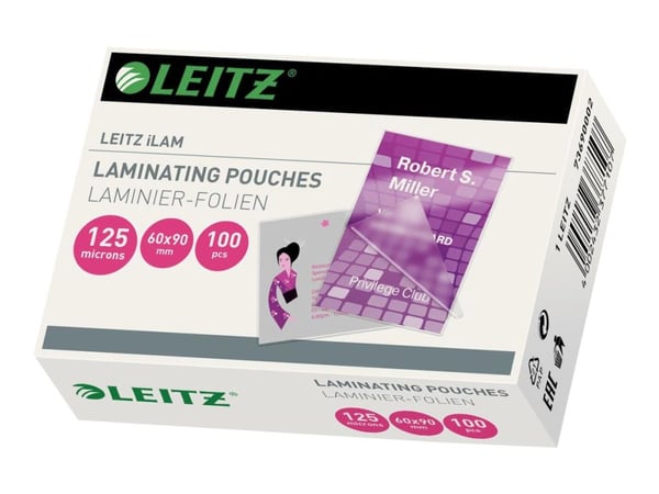 Lamineringslommer Leitz iLAM 60x90 mm klar høyglans, 125 my - (100 stk./pakning)