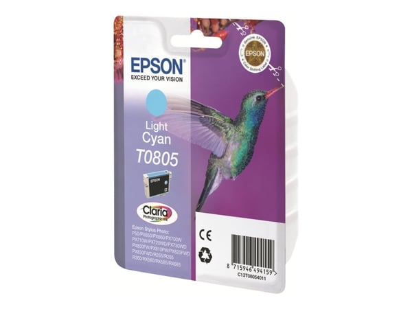 Epson T0805 - 7.4 ml - lys cyan - alkuperäinen - läpipainopakkaus - blækpatron - Stylus Photo P50, PX650, PX660, PX700, PX710, PX720, PX730, PX800,...