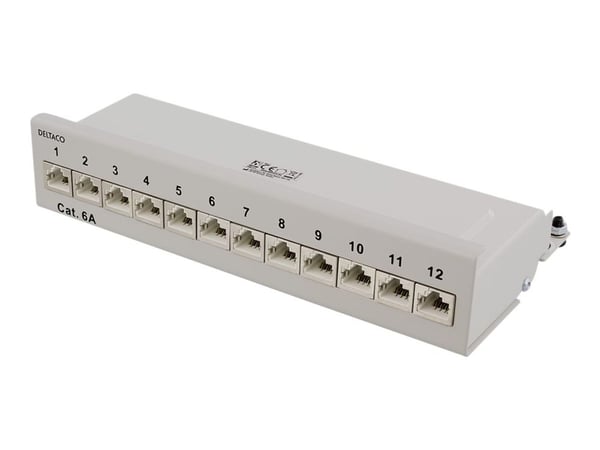 DELTACO PAN-212 - Koblingspanel - veggmonterbar - CAT 6a - RJ-45 X 12 - grå