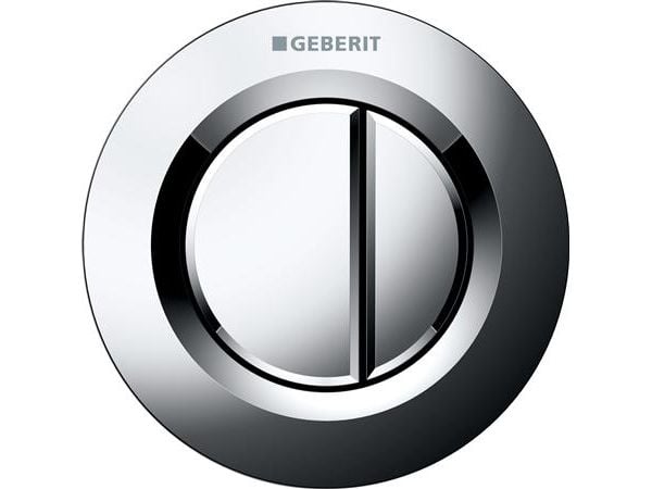 Geberit Omega01 blankforkromet fjernbetjent pneumatisk skyllestyring med dobbelskyl til indbygget betjening
