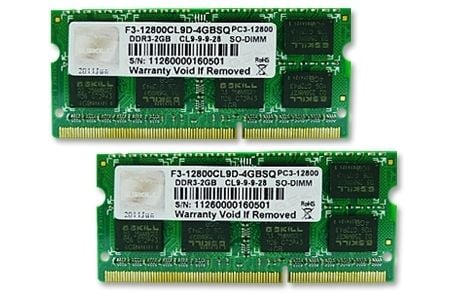 G.Skill SQ Series - DDR3 - sett - 4 GB: 2 x 2 GB - SO DIMM 204-pin - 1600 MHz / PC3-12800 - CL9 - 1.5 V - ikke-bufret - ikke-ECC