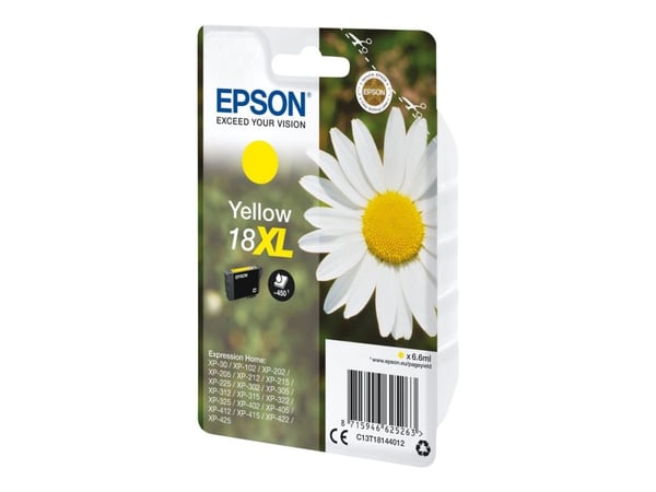 Epson 18XL - 6.6 ml - XL - gul - original - bläckpatron - för Expression Home XP-212, 215, 225, 312, 315, 322, 325, 412, 415, 422, 425