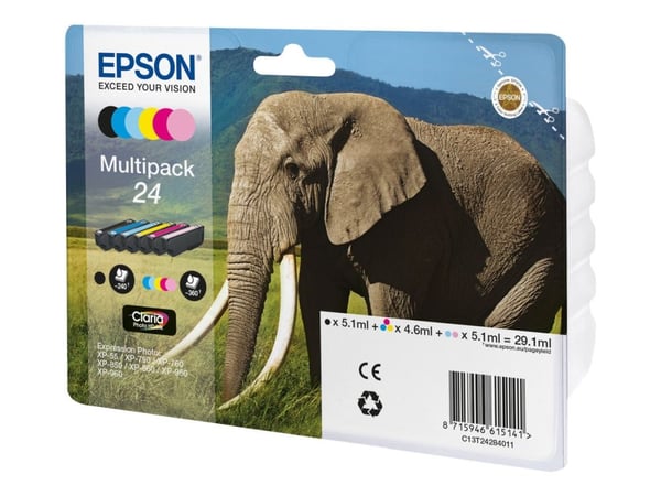 Epson 24 Multipack - 6-pack - svart, gul, cyan, magenta, ljus magenta, ljus cyan - original - bläckpatron - för Expression Photo XP-55, XP-750, XP-...