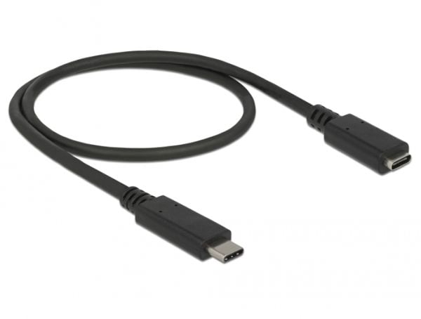 Delock - USB-forlengelseskabel - USB-C (hann) til USB-C (hunn) - USB 3.1 Gen 1 - 3 A - 50 cm - svart