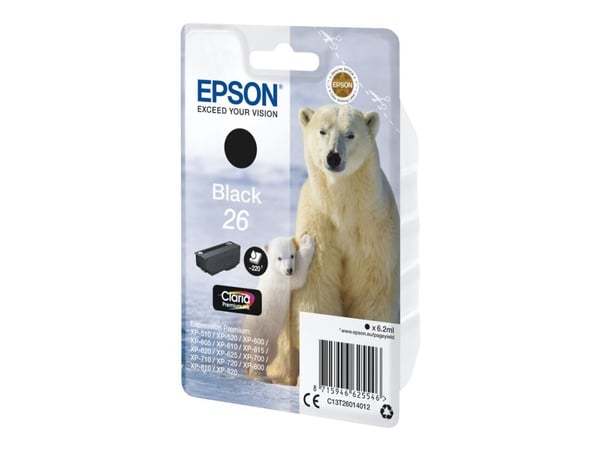 Epson 26 - 6.2 ml - svart - original - blekkpatron - for Expression Premium XP-510, 520, 600, 605, 610, 615, 620, 625, 700, 710, 720, 800, 810, 820