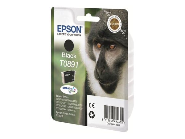 Epson T0891 - Svart - original - blære med RF/lyd-alarm - blekkpatron - for Stylus S21, SX110, SX115, SX210, SX215, SX218, SX400, SX410, SX415; Sty...