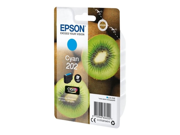 Epson 202 - 4.1 ml - cyan - original - blister - blekkpatron - for Expression Home XP-202; Expression Premium XP-6000, XP-6005, XP-6100, XP-6105