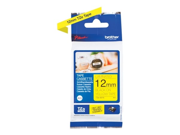 Brother TZe-631S - Svart på gult - Rull (1,2 cm x 4 m) 1 kassett(er) laminert teip - for Brother PT-D210, D600, H110; P-Touch PT-1005, D200, D410, ...