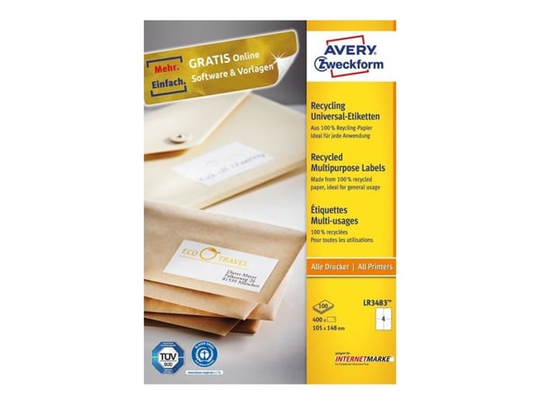 Avery Zweckform - A6 (105 x 148 mm) 400 etikett(er) (100 ark x 4) gjenbrukbare etiketter