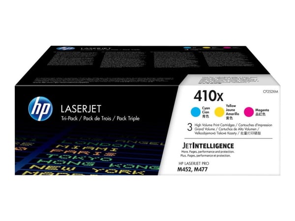 HP 410X alkuperäiset riittoisat LaserJet -värikasetit, syaani/magenta/keltainen, kolmoispakkaus, 5000 sivua, Syaani, Magenta, Keltainen, 3 kpl