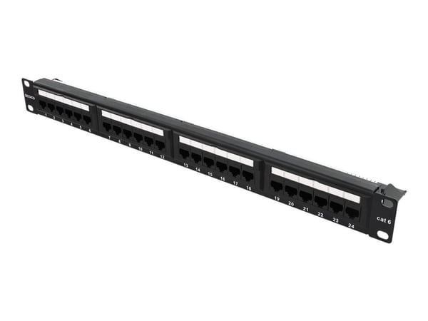 DELTACO PAN-112 - Koblingspanel - rackmonterbar - CAT 6 - UTP - RJ-45 X 24 - svart - 1U - 19"