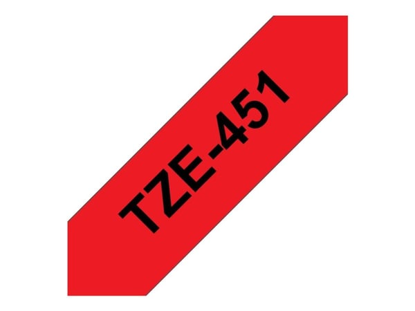 Brother TZe-451 - Standardklebemiddel - svart på rødt - Rull (2,4 cm x 8 m) 1 kassett(er) laminert teip - for Brother PT-D600; P-Touch PT-2430, 360...
