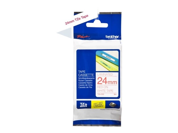Brother TZe-252 - Standardklebemiddel - rødt på hvitt - Rull (2,4 cm x 8 m) 1 kassett(er) laminert teip - for Brother PT-D600; P-Touch PT-2430, 360...