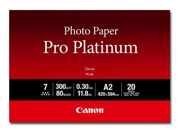 Canon Photo Paper Pro Platinum PT-101 - Glansigt - 300 mikron - A2 (420 x 594 mm) - 300 g/m² - 20 ark fotopapper